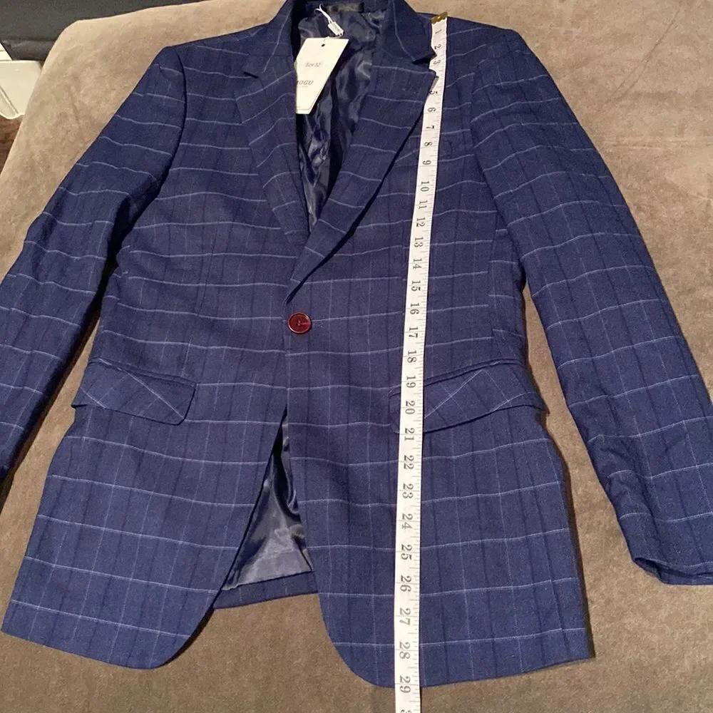 Men’s Plaid Suit Jacket & Vest Single Breasted One Button Business Size 32 NWT